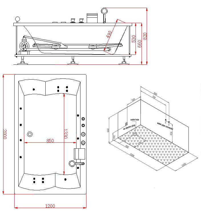 Prostokątna dwuosobowa wanna z hydromasażem EAGO AM185JDTSZ (200x120x66cm)
