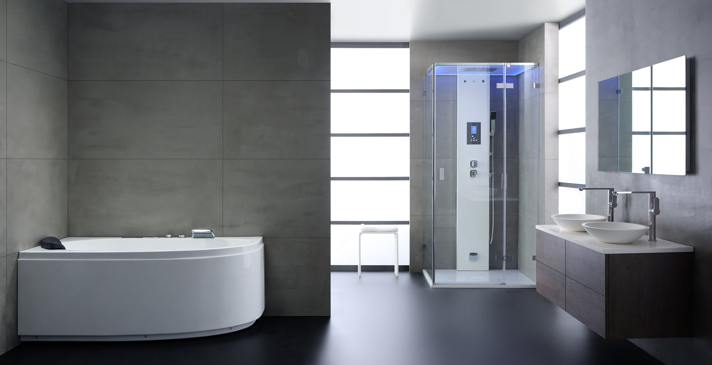 Narożna wanna z hydromasażem prawa z zabudową GE111TSL (150x100x61cm)