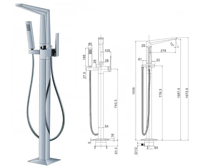 Bateria wannowa wolnostojąca StoneArt Grande 730700 chrom