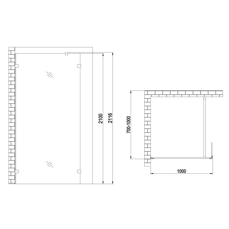 Kabina prysznicowa Walk-in Czarna AWT LY1001-B (100x210cm)