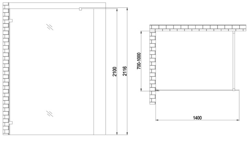 Kabina prysznicowa Walk-in Czarna AWT LW1400-B (140x210cm)