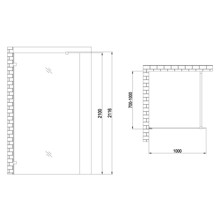 Kabina prysznicowa Walk-in Czarna AWT LW1000-B (100x210cm)