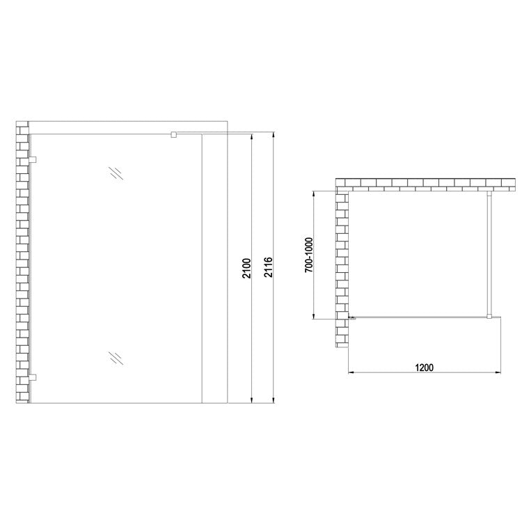 Kabina prysznicowa Walk-in Czarna AWT LW1200-B (120x210cm)