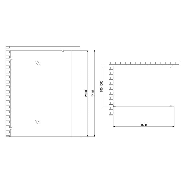 Kabina prysznicowa Walk-in Czarna AWT LW1500-B (90x210cm)