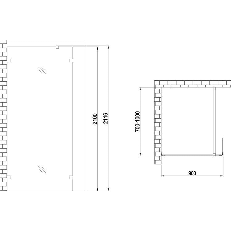 Kabina prysznicowa Walk-in Czarna AWT LY0901-B (90x210cm)