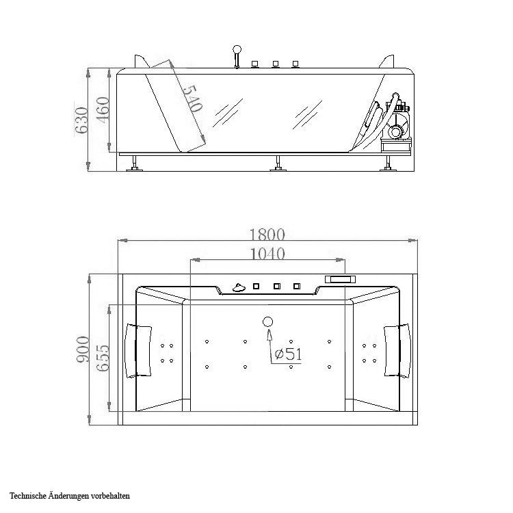 Dwuosobowa prostokątna wanna z hydromasażem AWT AM196S (180x90x64cm)